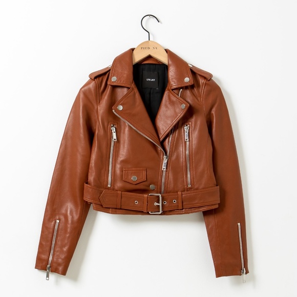 LTH JKT Mya Cropped Biker Cognac Brown Jacket NWT - Picture 4 of 10